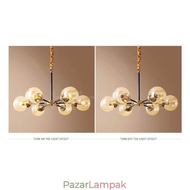 Tiszta sárgaréz luxus rusztikus retro vintage sárgaréz függőcsillár üvegárnyékolóval