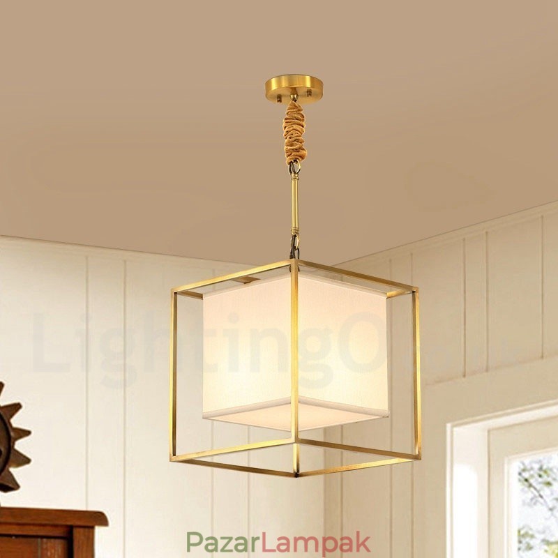 Tiszta sárgaréz egyszerű rusztikus retro vintage sárgaréz függőlámpa szövet árnyékolással