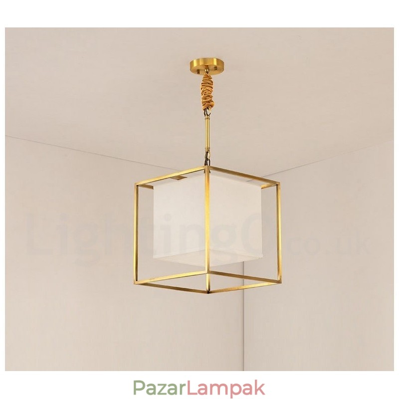 Tiszta sárgaréz egyszerű rusztikus retro vintage sárgaréz függőlámpa szövet árnyékolással
