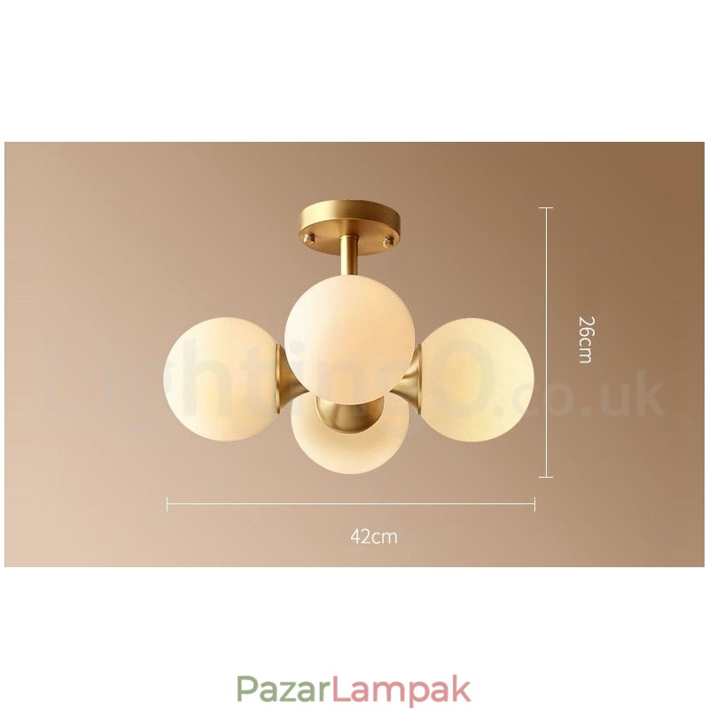 4 világos, tiszta sárgaréz, modern, kortárs, egyszerű rusztikus retro vintage süllyesztett mennyezeti lámpa üvegernyőkkel