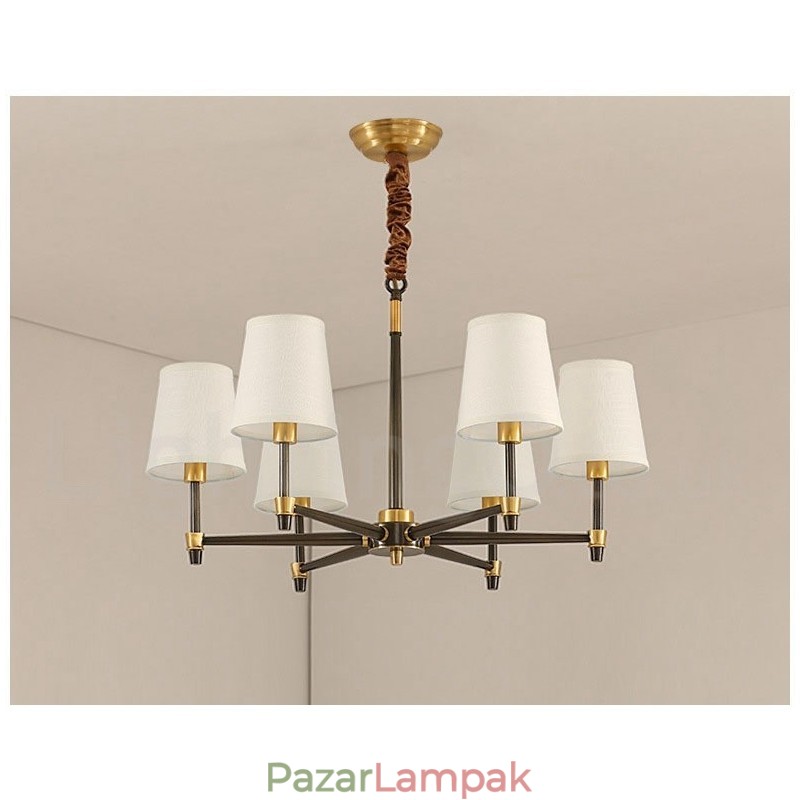 Tiszta sárgaréz, nagy luxus rusztikus retro vintage sárgaréz függőcsillár szövet ernyőkkel