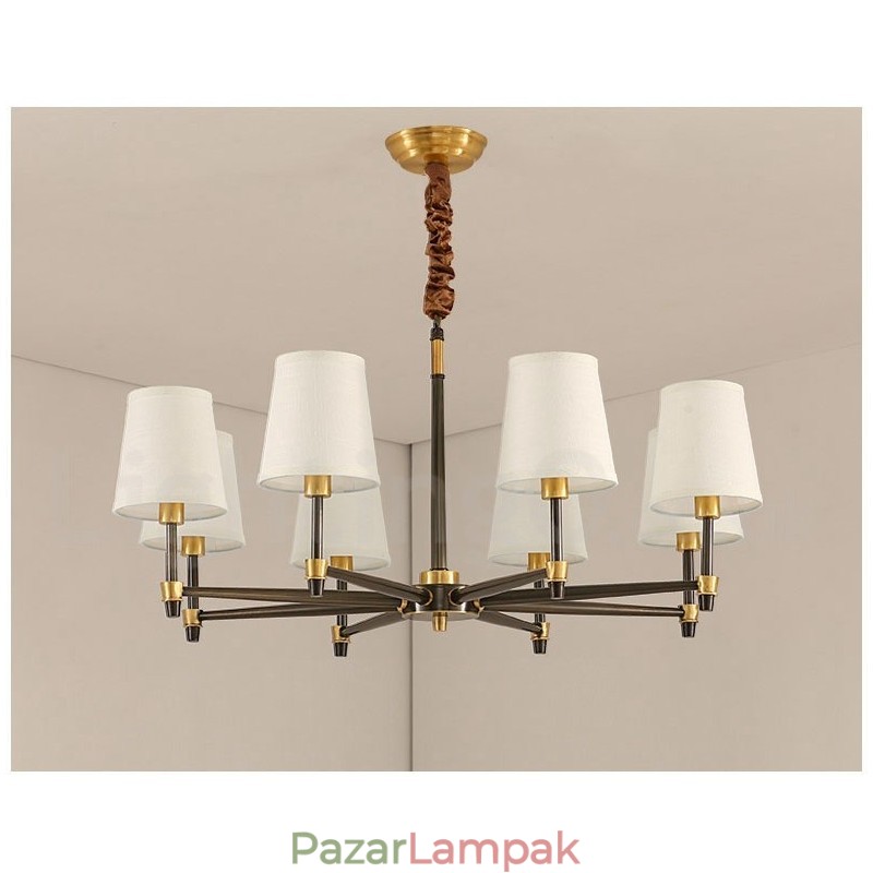 Tiszta sárgaréz, nagy luxus rusztikus retro vintage sárgaréz függőcsillár szövet ernyőkkel