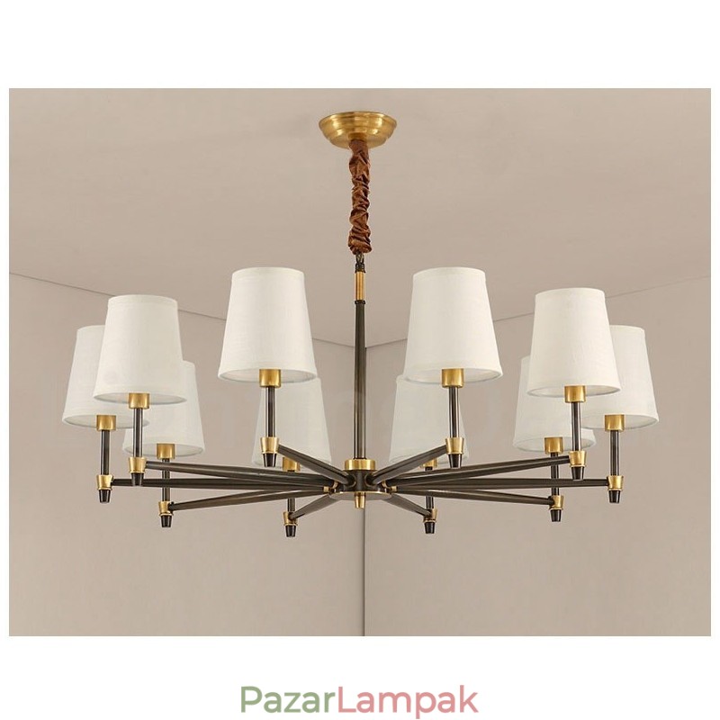 Tiszta sárgaréz, nagy luxus rusztikus retro vintage sárgaréz függőcsillár szövet ernyőkkel