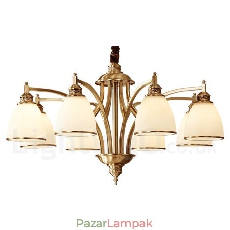 Tiszta sárgaréz, nagy luxus, rusztikus, retro vintage sárgaréz függőcsillár üvegernyőkkel Tiszta sárgaréz, nagy luxus, rusztikus, retro vintage sárgaréz függőcsillár üvegernyőkkel