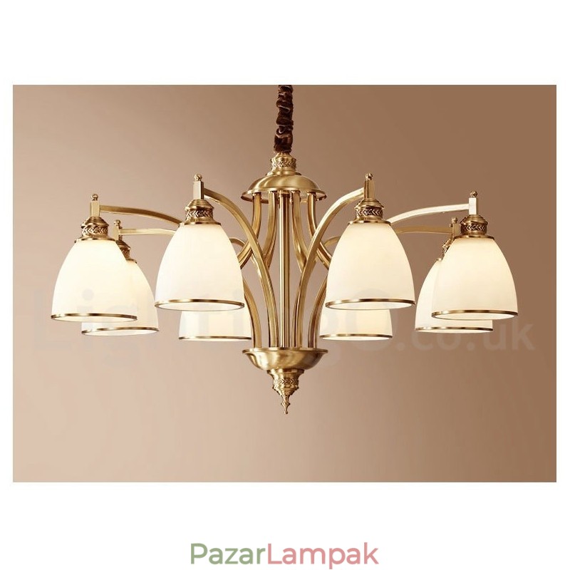 Tiszta sárgaréz, nagy luxus, rusztikus, retro vintage sárgaréz függőcsillár üvegernyőkkel