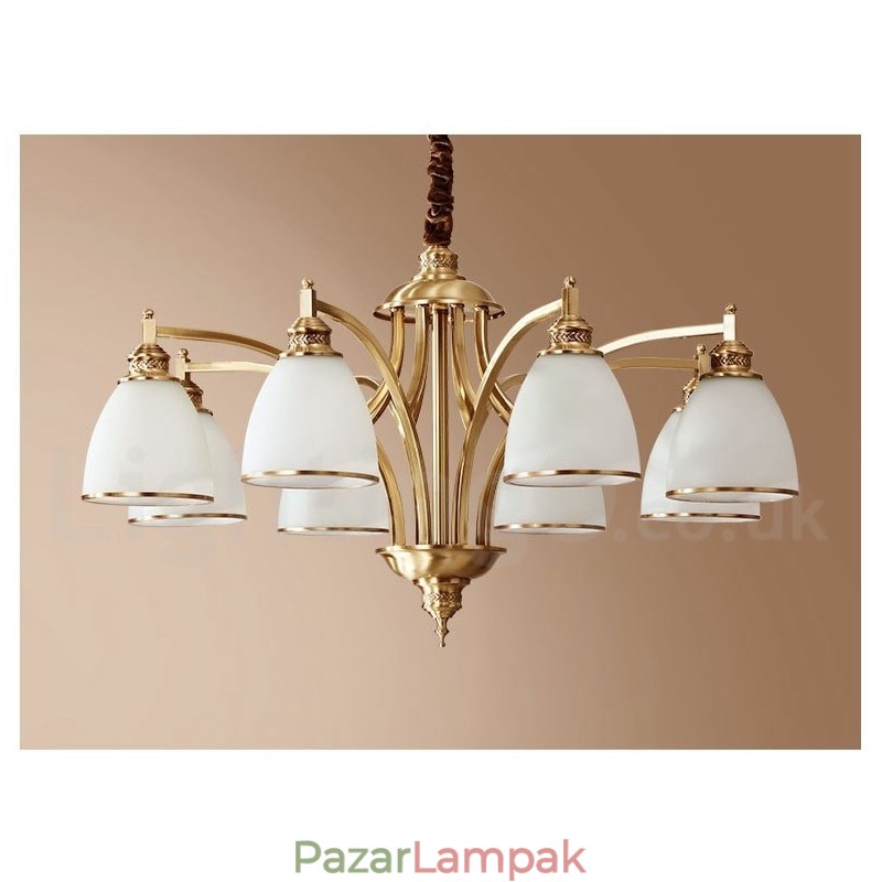 Tiszta sárgaréz, nagy luxus, rusztikus, retro vintage sárgaréz függőcsillár üvegernyőkkel