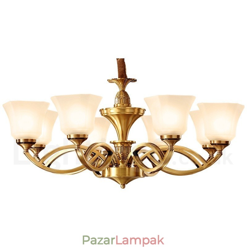 Tiszta sárgaréz, nagy luxus, rusztikus, retro vintage sárgaréz függőcsillár üvegernyőkkel
