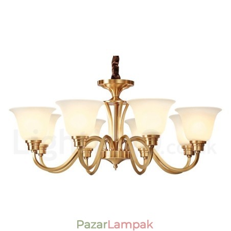 Tiszta sárgaréz, nagy luxus, rusztikus, retro vintage tömör sárgaréz függőcsillár üvegernyőkkel Tiszta sárgaréz, nagy luxus, rusztikus, retro vintage tömör sárgaréz függőcsillár üvegernyőkkel