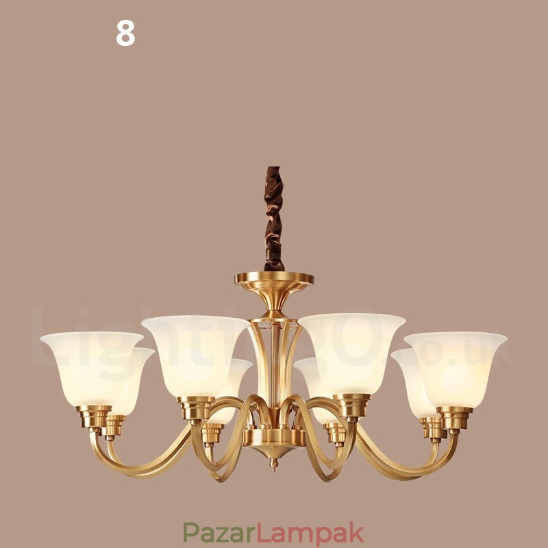Tiszta sárgaréz, nagy luxus, rusztikus, retro vintage tömör sárgaréz függőcsillár üvegernyőkkel