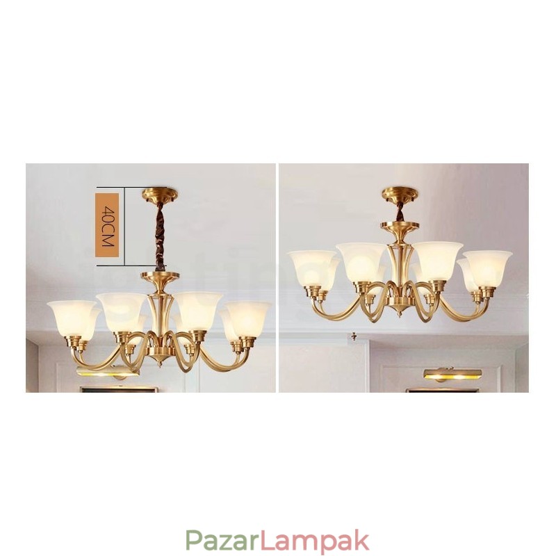 Tiszta sárgaréz, nagy luxus, rusztikus, retro vintage tömör sárgaréz függőcsillár üvegernyőkkel