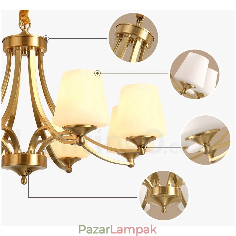 Tiszta sárgaréz, nagy luxus, rusztikus, retro vintage sárgaréz függőcsillár üvegernyőkkel