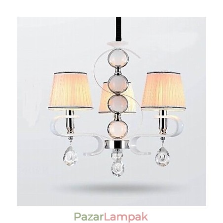 Fabric Chandelier 3 Light High Grade lámpa fehér jade ezüst gyűrű Fabric Chandelier 3 Light High Grade lámpa fehér jade ezüst gyűrű