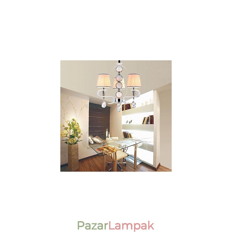 Fabric Chandelier 3 Light High Grade lámpa fehér jade ezüst gyűrű