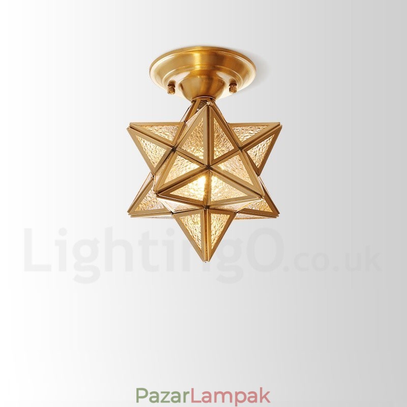 Tiszta sárgaréz rusztikus Lodge északi stílusú süllyesztett mennyezeti lámpa üvegernyővel