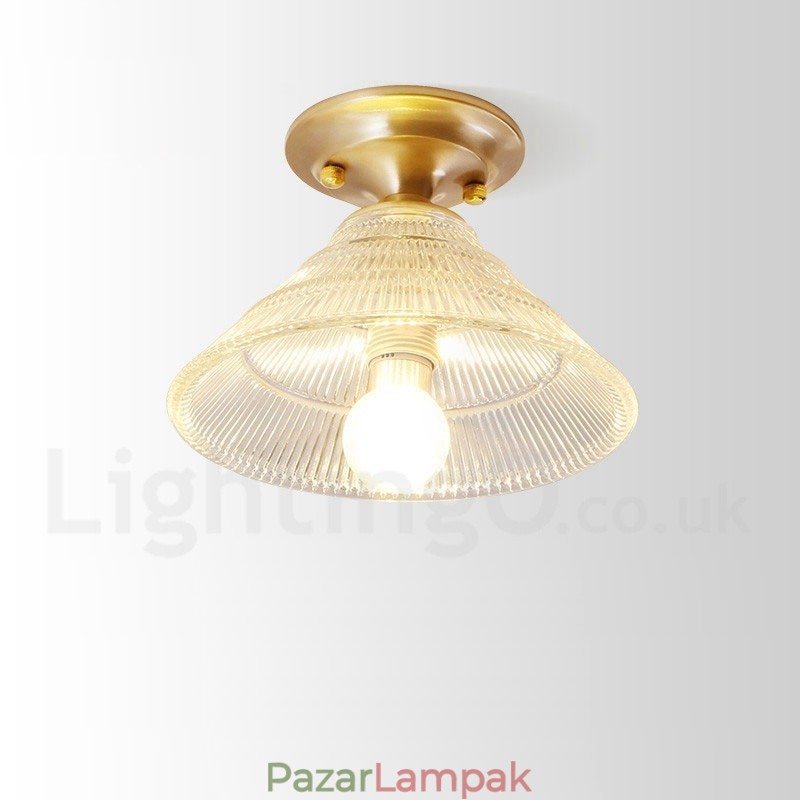 Tiszta sárgaréz rusztikus Lodge északi stílusú süllyesztett mennyezeti lámpa üvegernyővel