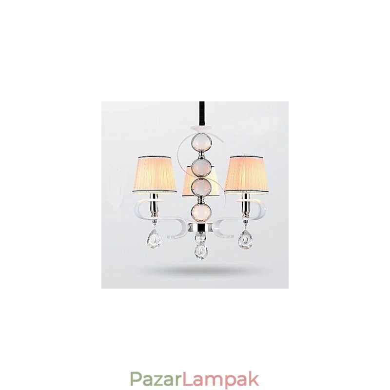 Fabric Chandelier 3 Light High Grade lámpa fehér jade ezüst gyűrű