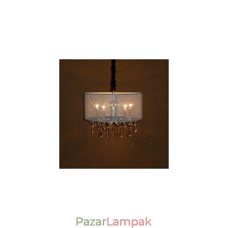 Modern kristály függőlámpa 5 lámpával és félig átlátszó ernyővel