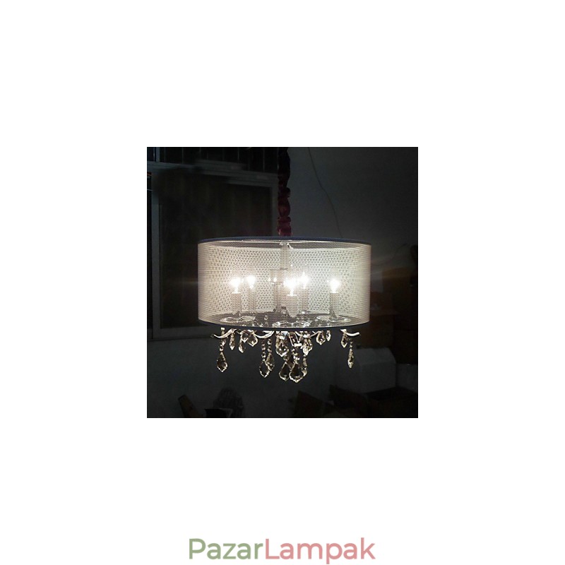 Modern kristály függőlámpa 5 lámpával és félig átlátszó ernyővel