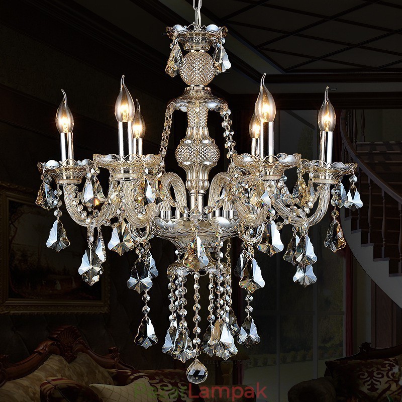 6 Lights Retro Cognac Color K9 Crystal Modern csillár