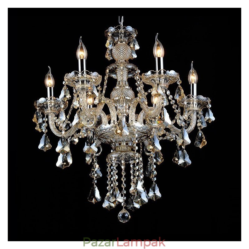 6 Lights Retro Cognac Color K9 Crystal Modern csillár