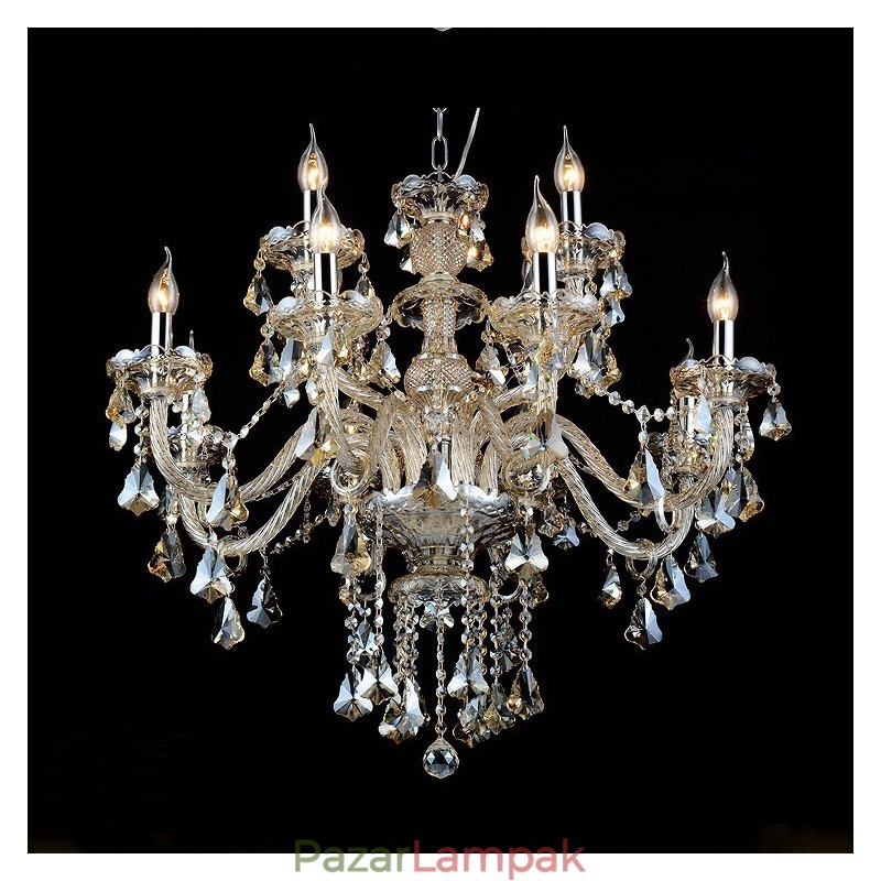 12 Lights Retro Cognac Color K9 Crystal Modern csillár