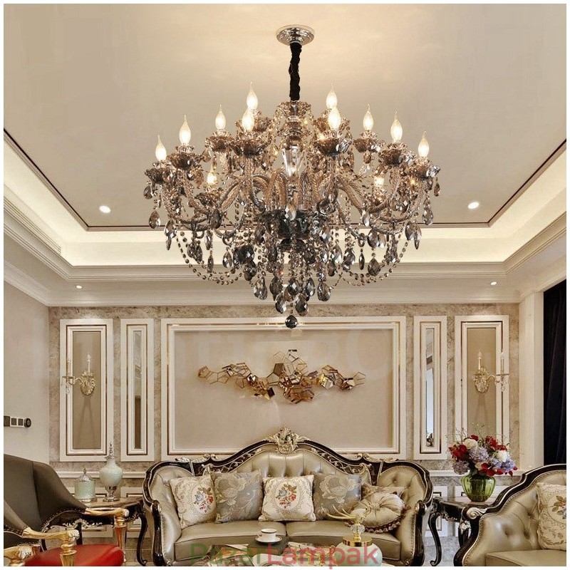 18 Fények Retro szürke színű K9 kristály gyertya nagy csillár