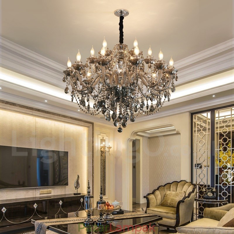 18 Fények Retro szürke színű K9 kristály gyertya nagy csillár