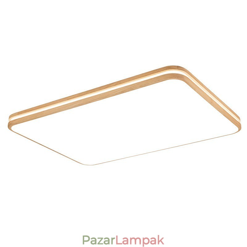 Fából készült, fényerő-szabályozható téglalap lencsével Modern, modern skandináv stílusú, süllyesztett fa mennyezeti lámpa akril ernyővel és távirányítóval fali lámpaként is használható