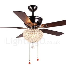 132 cm-es (52") amerikai stílusú fa retro távirányítós mennyezeti ventilátorlámpa kristály ernyővel, néma tiszta réz motor