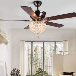 132 cm-es (52") amerikai stílusú fa retro távirányítós mennyezeti ventilátorlámpa kristály ernyővel, néma tiszta réz motor