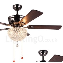132 cm-es (52") amerikai stílusú fa retro távirányítós mennyezeti ventilátorlámpa kristály ernyővel, néma tiszta réz motor