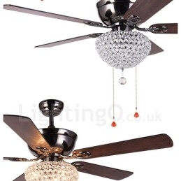 132 cm-es (52") amerikai stílusú fa retro távirányítós mennyezeti ventilátorlámpa kristály ernyővel, néma tiszta réz motor