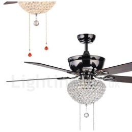 132 cm-es (52") amerikai stílusú fa retro távirányítós mennyezeti ventilátorlámpa kristály ernyővel, néma tiszta réz motor