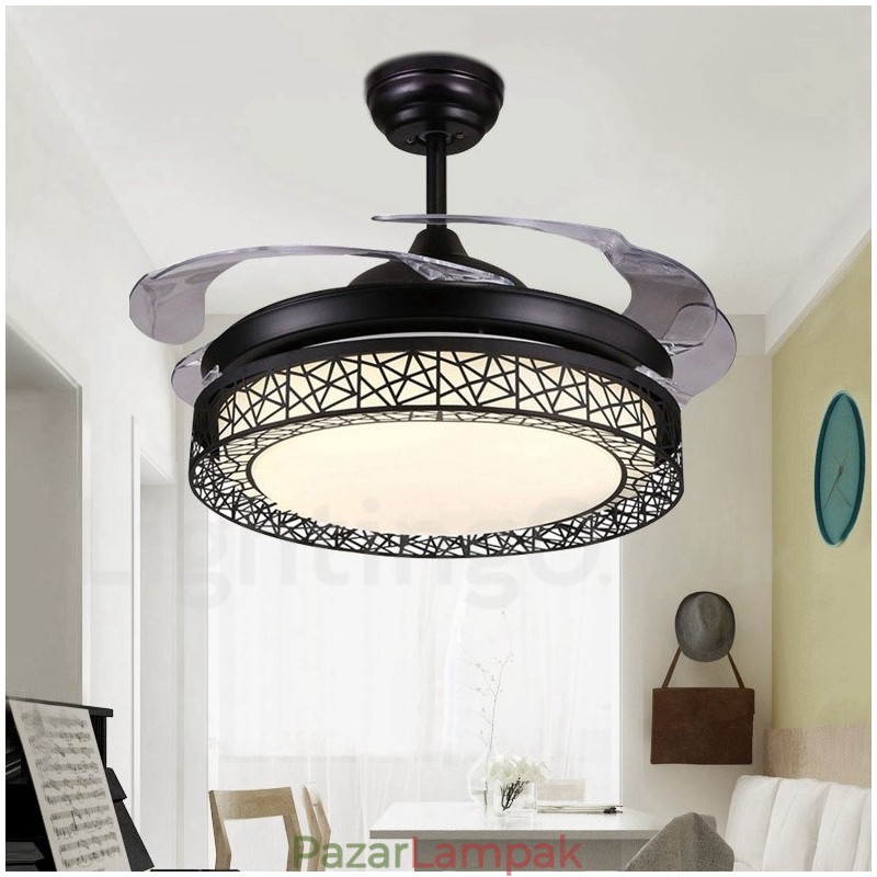 108 cm (42") 91 cm (36") Modern, kortárs távirányítós üreges mennyezeti ventilátorlámpa akril ernyővel, néma tiszta réz motor