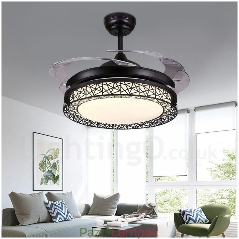 108 cm (42") 91 cm (36") Modern, kortárs távirányítós üreges mennyezeti ventilátorlámpa akril ernyővel, néma tiszta réz motor