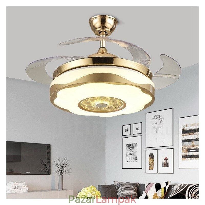 108 cm-es (42") 91 cm-es (36") modern, modern távirányítós arany színű mennyezeti ventilátorlámpa akril ernyővel, néma tiszta réz motor