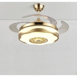 108 cm-es (42") 91 cm-es (36") modern, modern távirányítós arany színű mennyezeti ventilátorlámpa akril ernyővel, néma tiszta réz motor