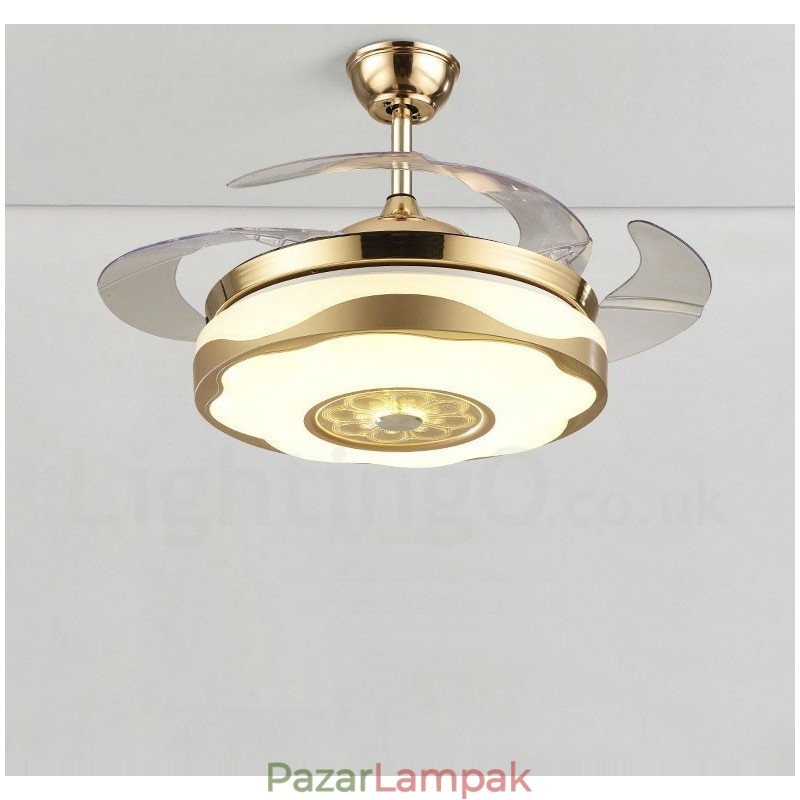 108 cm-es (42") 91 cm-es (36") modern, modern távirányítós arany színű mennyezeti ventilátorlámpa akril ernyővel, néma tiszta réz motor