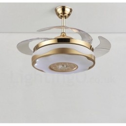 108 cm-es (42") 91 cm-es (36") modern, modern távirányítós arany színű mennyezeti ventilátorlámpa akril ernyővel, néma tiszta réz motor