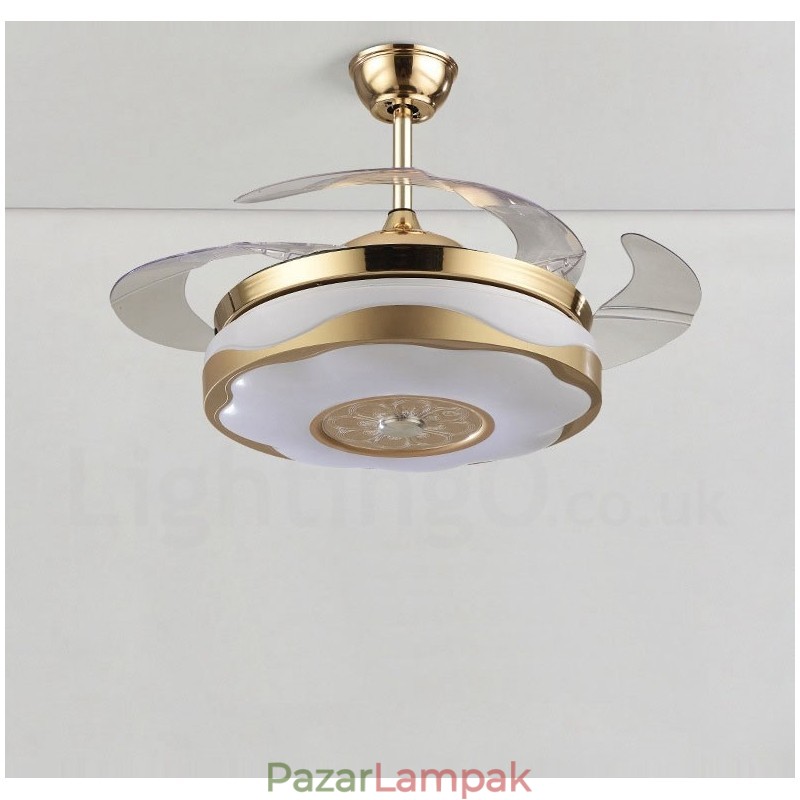 108 cm-es (42") 91 cm-es (36") modern, modern távirányítós arany színű mennyezeti ventilátorlámpa akril ernyővel, néma tiszta réz motor