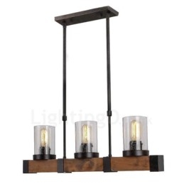 3 Light Vintage fa csillár Ipari Wind Loft Fa Lineáris Függesztett világítás