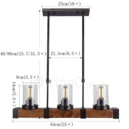 3 Light Vintage fa csillár Ipari Wind Loft Fa Lineáris Függesztett világítás