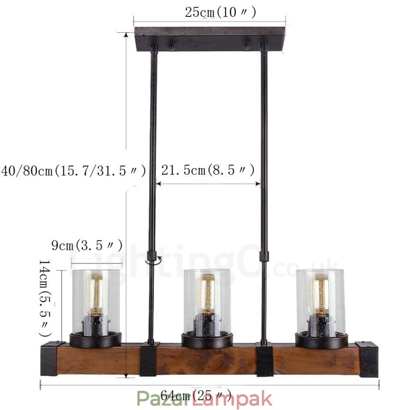 3 Light Vintage fa csillár Ipari Wind Loft Fa Lineáris Függesztett világítás