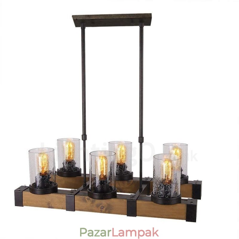 6 Light Vintage fa csillár ipari Wind Loft fa Lineáris függő világítás