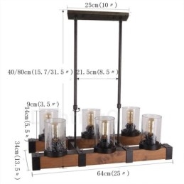 6 Light Vintage fa csillár ipari Wind Loft fa Lineáris függő világítás