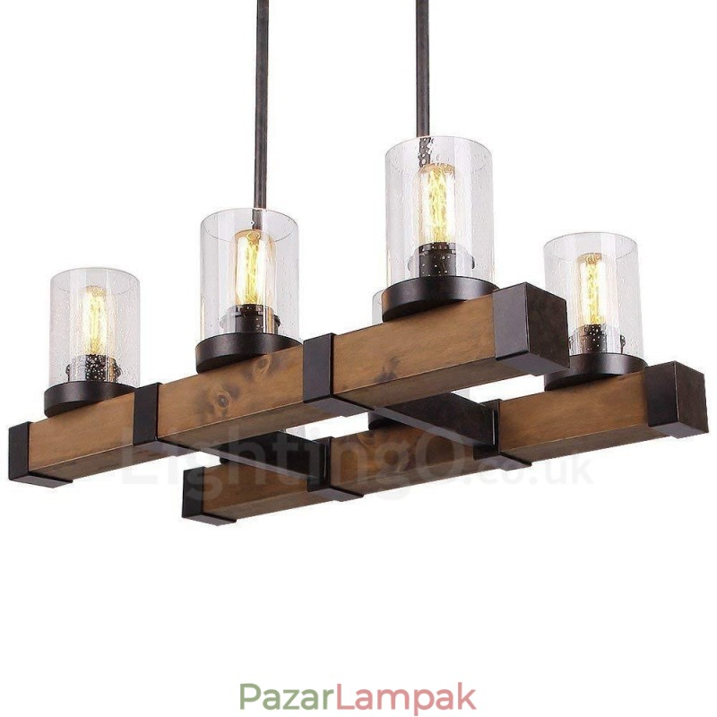 6 Light Vintage fa csillár ipari Wind Loft fa Lineáris függő világítás
