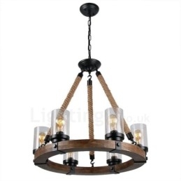 6 Light Ring Vintage fa csillár Ipari Wind Loft Fa Lineáris Függesztett világítás