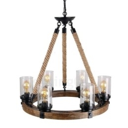 6 Light Ring Vintage fa csillár Ipari Wind Loft Fa Lineáris Függesztett világítás