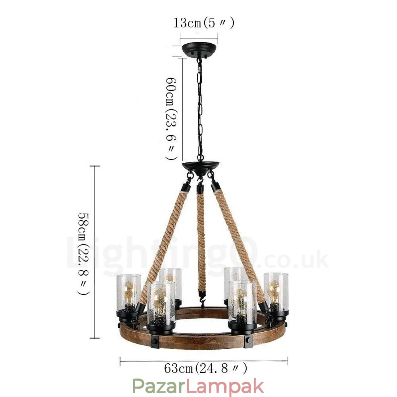 6 Light Ring Vintage fa csillár Ipari Wind Loft Fa Lineáris Függesztett világítás