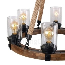 6 Light Ring Vintage fa csillár Ipari Wind Loft Fa Lineáris Függesztett világítás